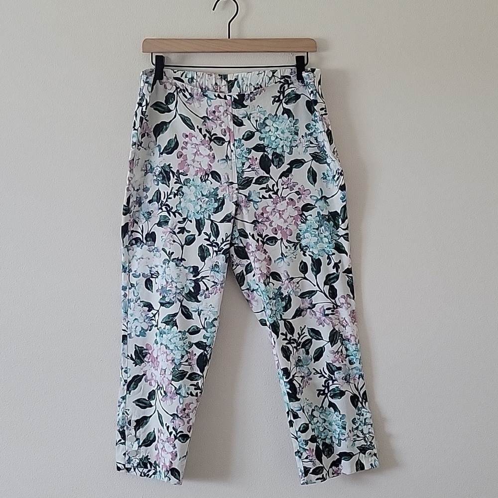 J. Jill Floral Linen Blend Flat Front Cropped Pants Size MP Medium Petite